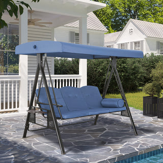 3-Person Steel Patio Swing with Adjustable Canopy & Removable Cushions, Outdoor Porch Swing Chair in Beige