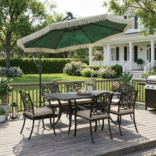 10FT Iron Cantilever Patio Umbrella with Tassels – 360° Rotating Outdoor Offset Umbrella with PU-Coated Polyester Canopy