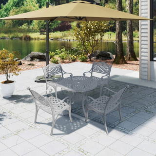5-Piece Antique Bronze/White Cast Aluminum Outdoor Dining Set with 31" Round Table & 2 Dining Chairs for Patio, Garden & Balcony