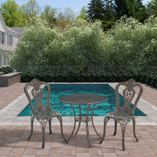3-Piece White/Bronze Cast Aluminum Outdoor Bistro Set with Round Standard Height Table & 2 Armless Chairs for Patio, Garden & Balcony