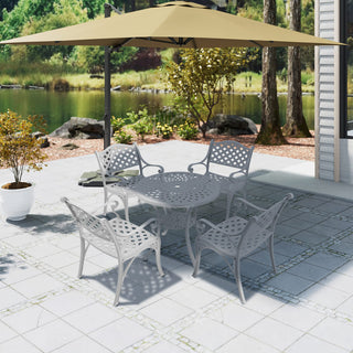 Mondawe 5-Piece Outdoor Cast Aluminum Dining Set with Round Table & 4 Ergonomic Chairs in Bronze/White for Patio & Garden