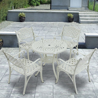 Mondawe 5-Piece Outdoor Cast Aluminum Dining Set with Round Table & 4 Ergonomic Chairs in Bronze/White for Patio & Garden