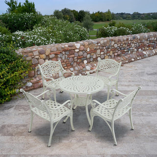 5-Piece Antique Bronze/White Cast Aluminum Outdoor Dining Set with 31" Round Table & 2 Dining Chairs for Patio, Garden & Balcony
