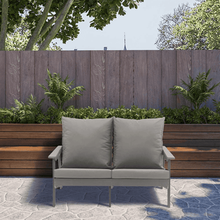HIPS Wood-Look Outdoor Patio Sofa with Deep Cushions – Modern Garden & Balcony Seating