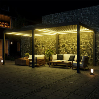 10X20 FT Motorized Aluminum Louvered Pergola with 7-Color LED Lights,Suitable For Patios, Pool Areas, Outdoor Kitchens And Terraces