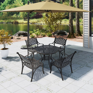 Mondawe 5-Piece Outdoor Cast Aluminum Dining Set with Round Table & 4 Ergonomic Chairs in Bronze/White for Patio & Garden