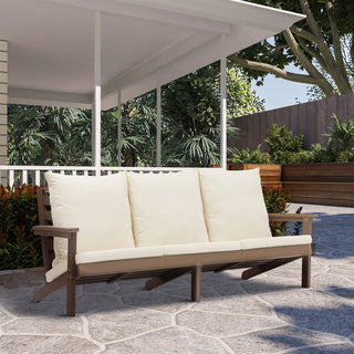 HIPS Wood-Look Outdoor Patio Sofa with Deep Cushions – Modern Garden & Balcony Seating