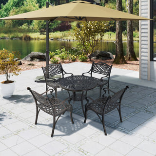 5-Piece Antique Bronze/White Cast Aluminum Outdoor Dining Set with 31" Round Table & 2 Dining Chairs for Patio, Garden & Balcony