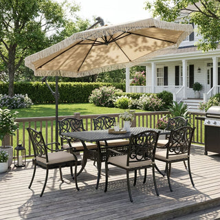 10FT Iron Cantilever Patio Umbrella with Tassels – 360° Rotating Outdoor Offset Umbrella with PU-Coated Polyester Canopy