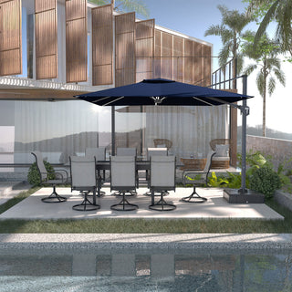 11FT Square Cantilever Patio Umbrella with LED Lights-Red/Navy Blue/Gray