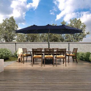15FT Rectangular Outdoor Umbrella with LED Lights & Base – Day-to-Night Patio Shade for Backyard & Garden