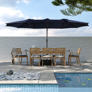 15FT Rectangular Patio Umbrella with Base & Crank Lift – Large Outdoor Market Umbrella for Backyard, Deck & Poolside