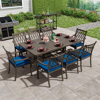 9-Piece Patio Dining Set – Cast Aluminum Rectangular Table & 8 Cushioned Chairs
