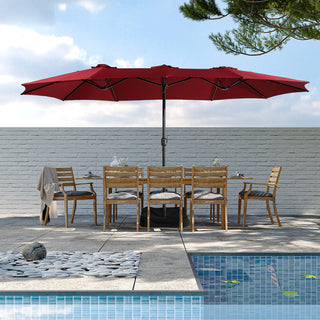 15FT Rectangular Patio Umbrella with Base & Crank Lift – Large Outdoor Market Umbrella for Backyard, Deck & Poolside