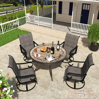 Mondawe 5-Piece Outdoor Aluminum Swivel Dining Set with Textilene Chairs & Round Table