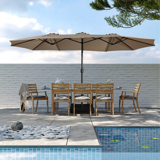 15FT Rectangular Patio Umbrella with Base & Crank Lift – Large Outdoor Market Umbrella for Backyard, Deck & Poolside