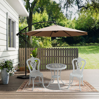 Mondawe 3-Piece White/Bronze Cast Aluminum Outdoor Bistro Set with Round Ceramic Tile Tabletop & 2 Armless Chairs for Patio & Garden
