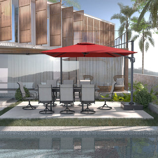 11FT Square Cantilever Patio Umbrella--Red, Navy Blue & Gray