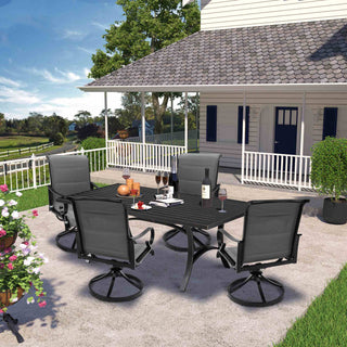 5-Piece Mondawe Outdoor Textilene Aluminum Swivel Chair Dining Set and Rectangular Table