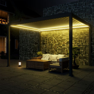 Motorized Aluminum Louvered Pergola with Integrated LED Lights – Modern Adjustable Outdoor Patio Gazebo