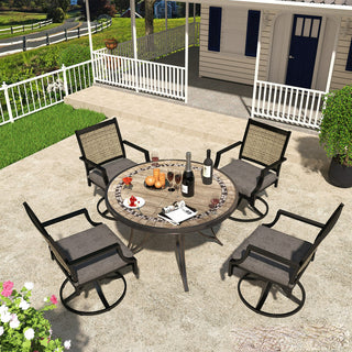 5-Piece Mondawe Outdoor Aluminum Swivel Dining Set with Textilene Cushioned Chairs & Round Table
