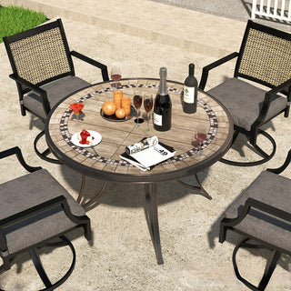 48" Cast Aluminum Outdoor Dining Table with Umbrella Hole – Weather-Resistant Patio Round Table for Garden, Deck & Backyard
