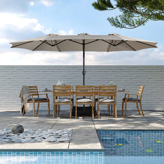 15FT Rectangular Patio Umbrella with Base & Crank Lift – Large Outdoor Market Umbrella for Backyard, Deck & Poolside