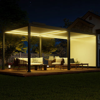 10X20 FT Motorized Aluminum Louvered Pergola with 7-Color LED Lights,Suitable For Patios, Pool Areas, Outdoor Kitchens And Terraces
