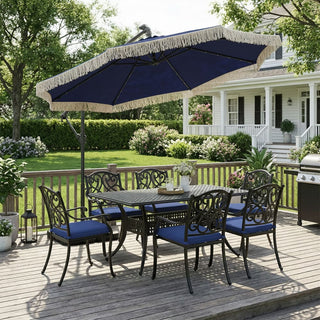 10FT Iron Cantilever Patio Umbrella with Tassels – 360° Rotating Outdoor Offset Umbrella with PU-Coated Polyester Canopy
