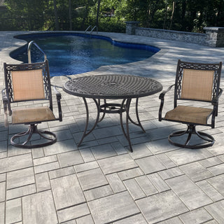 3/5-Piece Cast Aluminum Patio Dining Set with Swivel Chairs & Round Table – Brown