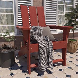 4.7 Inch Wide Arm Modern Red Adirondack Chair, All Weather Plastic Patio Chair