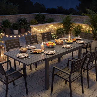 53"–106" Extendable Aluminum Patio Dining Table for 6–8 People, Rectangular Indoor & Outdoor Table in Dark Brown for Backyard, Garden & Balcony