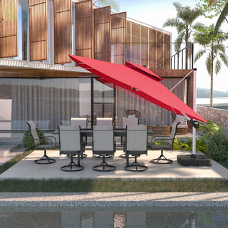 11 FT Square Patio Umbrella with Double-Top Vent – Brown/Dark Gray/Red