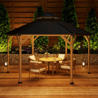 Hexagon Hardtop Gazebo with Solar LED Light – Modern Outdoor Patio Gazebo for Backyard