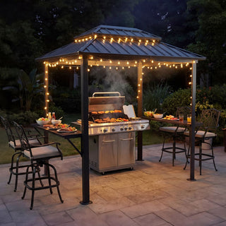 Hardtop Outdoor BBQ Grill Gazebo with Sloped Galvanized Steel Roof, 2 Side Shelves & Ceiling Hooks for Backyard & Patio