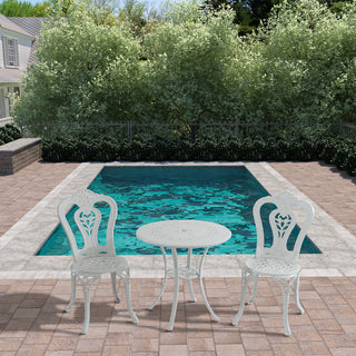 3-Piece White/Bronze Cast Aluminum Outdoor Bistro Set with Round Standard Height Table & 2 Armless Chairs for Patio, Garden & Balcony