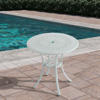 25" Round Ivory Cast Aluminum Outdoor Bistro Table with 1.9" Umbrella Hole, Standard Height for Patio, Balcony & Garden