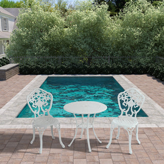 3-Piece Antique Bronze/White Cast Aluminum Outdoor Bistro Set with Round Table & 2 Armless Chairs for Patio, Garden & Balcony