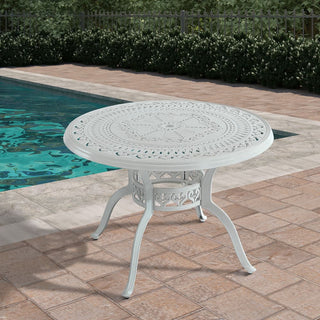 40" Round Cast Aluminum Outdoor Dining Table in Antique Bronze/White with 1.9" Umbrella Hole, Standard Height for Patio & Garden