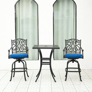 3-Piece Patio Bistro Set – Cast Aluminum Table & 2 Swivel Chairs with Cushions