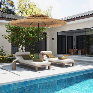 9FT/10FT 2-Tier Thatched Tiki Patio Umbrella with Crank – Natural Color, Beach-Style Sunshade