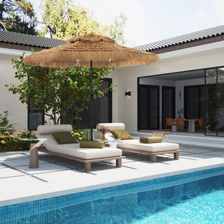 9FT/10FT 2-Tier Thatched Tiki Patio Umbrella with Crank – Natural Color, Beach-Style Sunshade