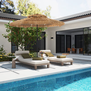 9FT/10FT 2-Tier Thatched Tiki Patio Umbrella with Crank – Natural Color, Beach-Style Sunshade