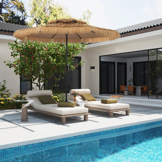 9FT/10FT 2-Tier Thatched Tiki Patio Umbrella with Crank – Natural Color, Beach-Style Sunshade