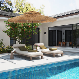 9FT/10FT 2-Tier Thatched Tiki Patio Umbrella with Crank – Natural Color, Beach-Style Sunshade