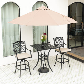 Set of 2 Patio Dining Chairs, Cast Aluminum Frame with Removable Olefin Cushion, 360° Swivel