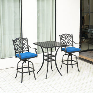 Set of 2 Patio Dining Chairs, Cast Aluminum Frame with Removable Olefin Cushion, 360° Swivel