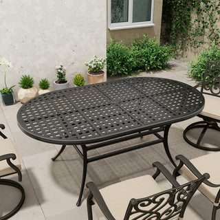 72" Cast Aluminum Outdoor Dining Table – Oval Patio Table with Umbrella Hole