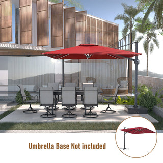 11FT Square Cantilever Patio Umbrella with LED Lights-Red/Navy Blue/Gray