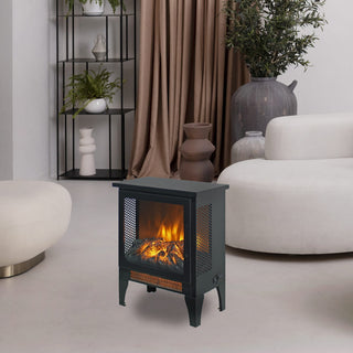 18-Inch Freestanding Electric Fireplace Stove Heater with 3D Realistic Flame Effect for Living Room, Bedroom & Home